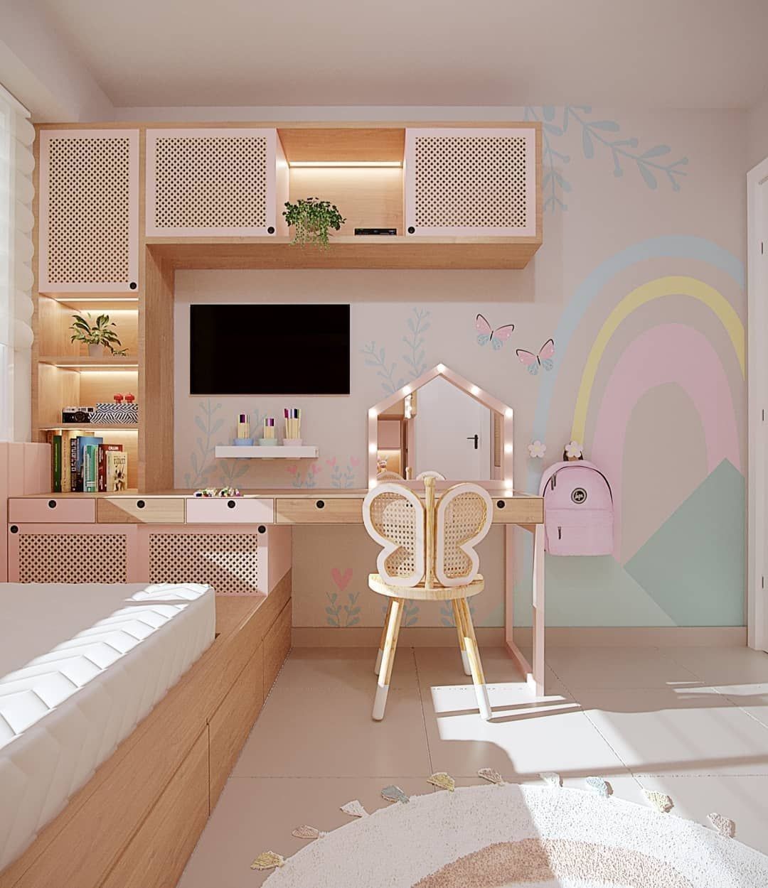 Built-In Study Nook with Cane Cabinets