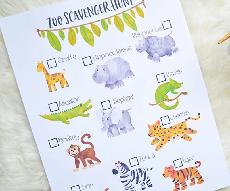 Zoo Scavenger Hunt Printable Activity