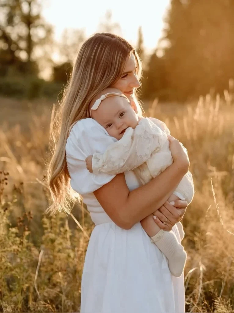 Sunset Mother-Child Embrace in Meadow