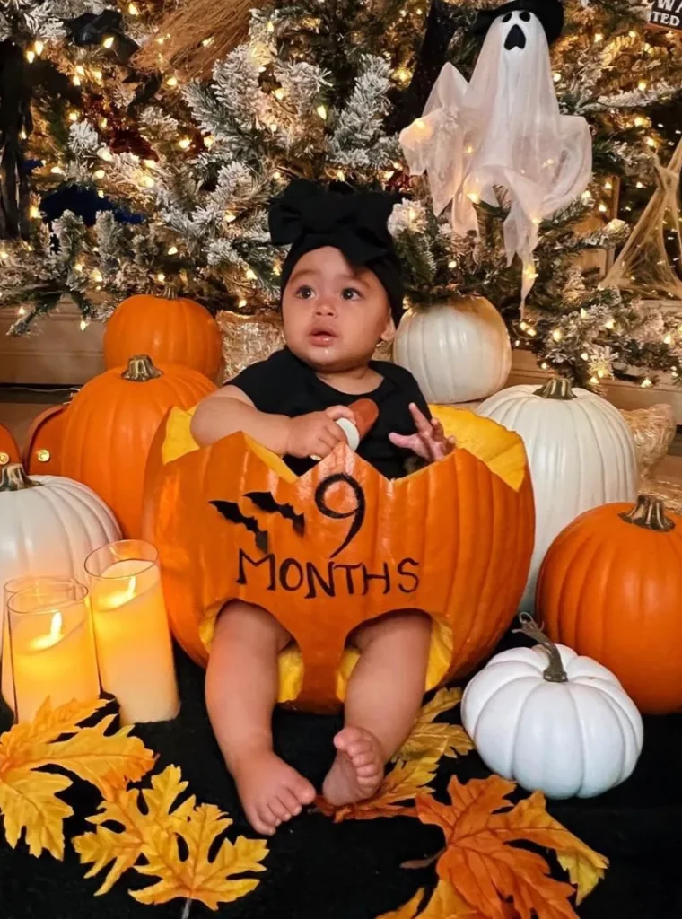 9 Month Pumpkin Baby Halloween Milestone