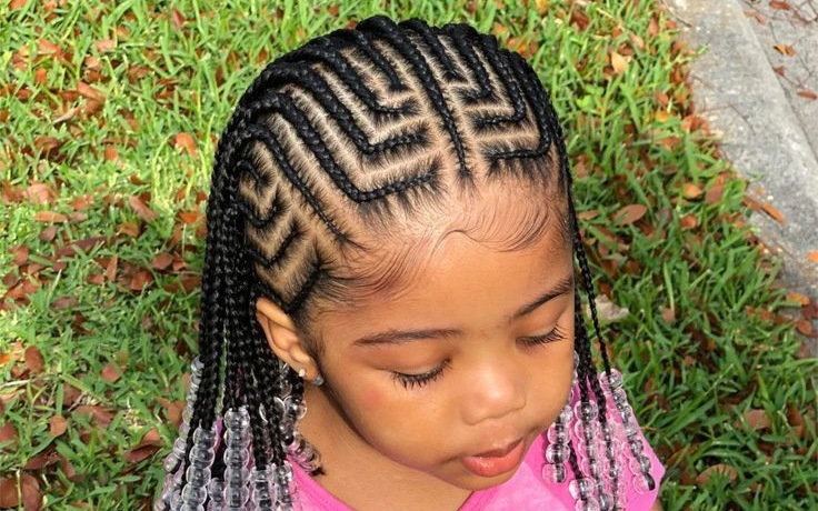 Angular Chevron Cornrows with Beaded Ends