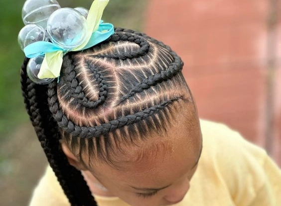 Artistic Swirl Cornrows with High Ponytail