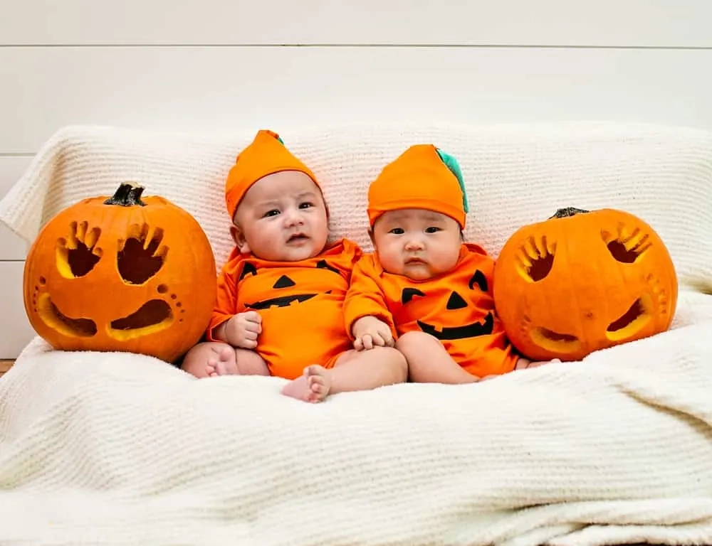 Baby Twins in Pumpkin Halloween