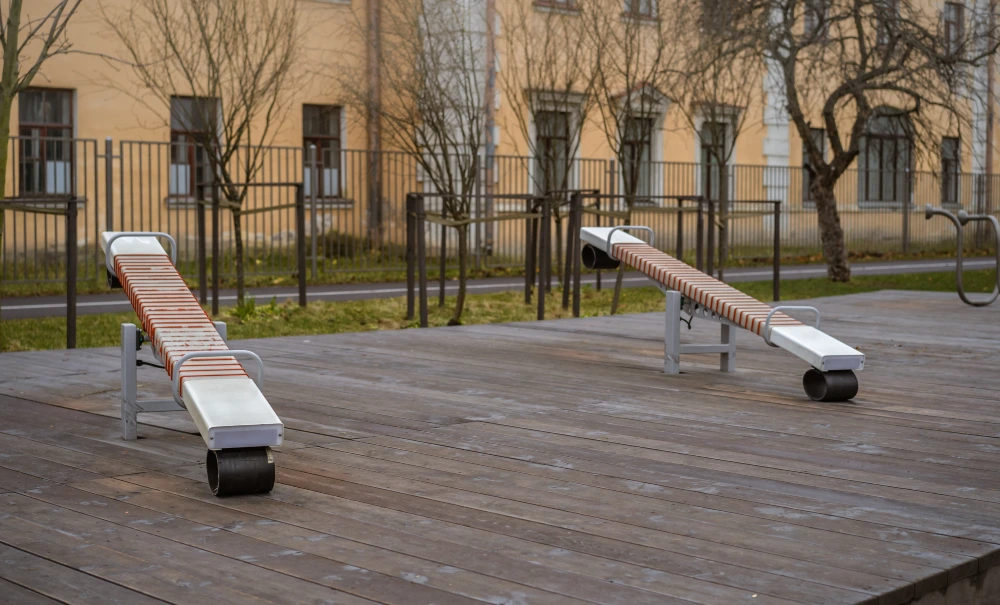 Backyard Seesaws on Wooden Deck
