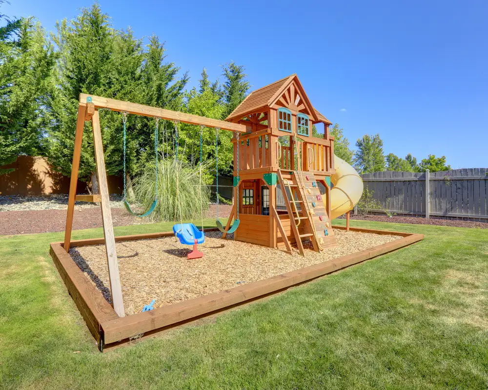 Backyard Wooden Playset with Swings and Slide