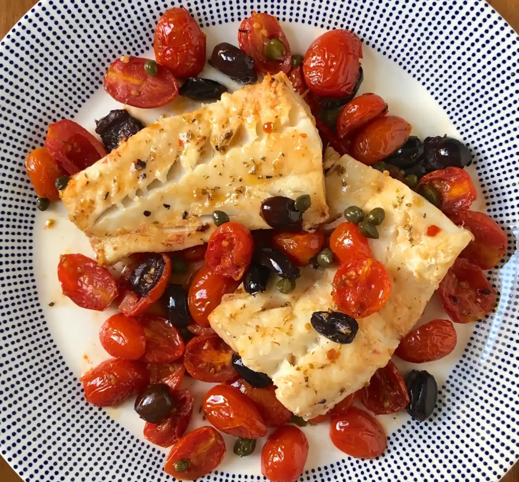 Baked Cod with Tomatoes and Olives