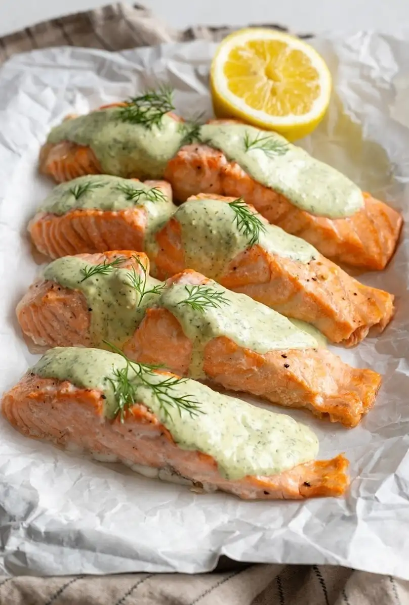 Baked Salmon with Dill Yogurt Sauce