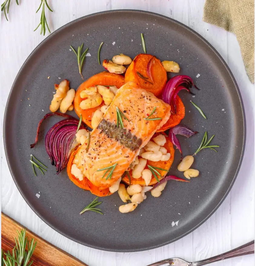 Baked Salmon with Rosemary and Sweet Potato