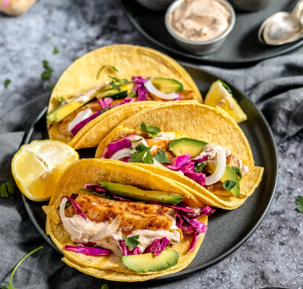 Baked Tilapia Tacos with Cabbage Slaw