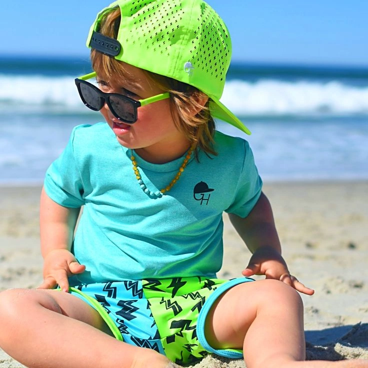 Beach Cool Kid with Bold Neon Accessories