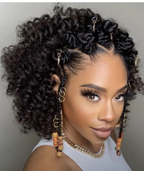 Beaded Bantu Knot Mohawk