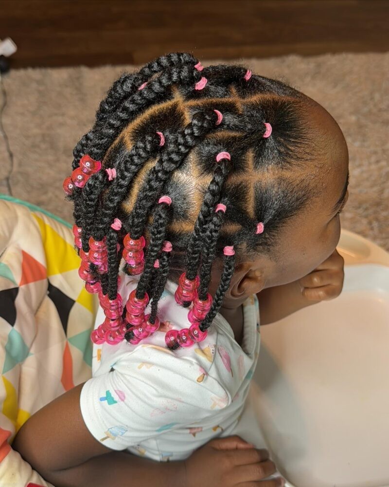 Beaded Braids with Pink Accents