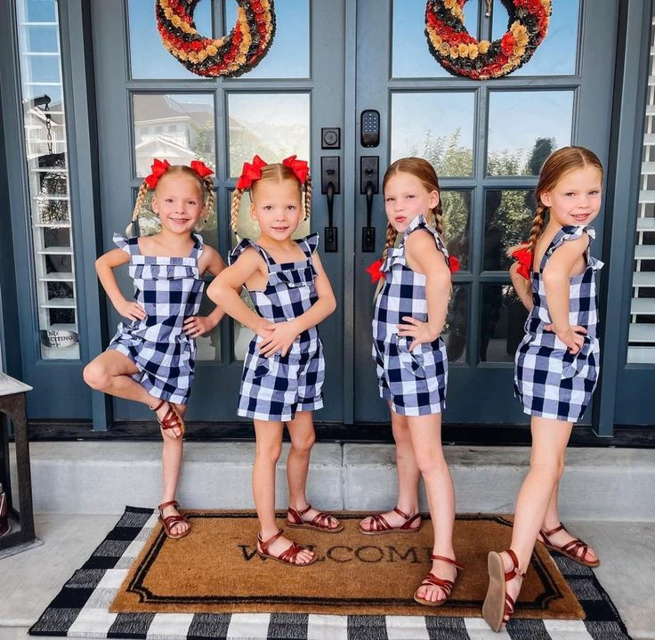 Blue Buffalo Check Romper Squad