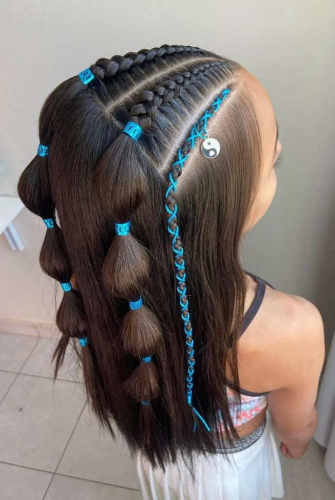 Blue Ribbon Sectioned Braids