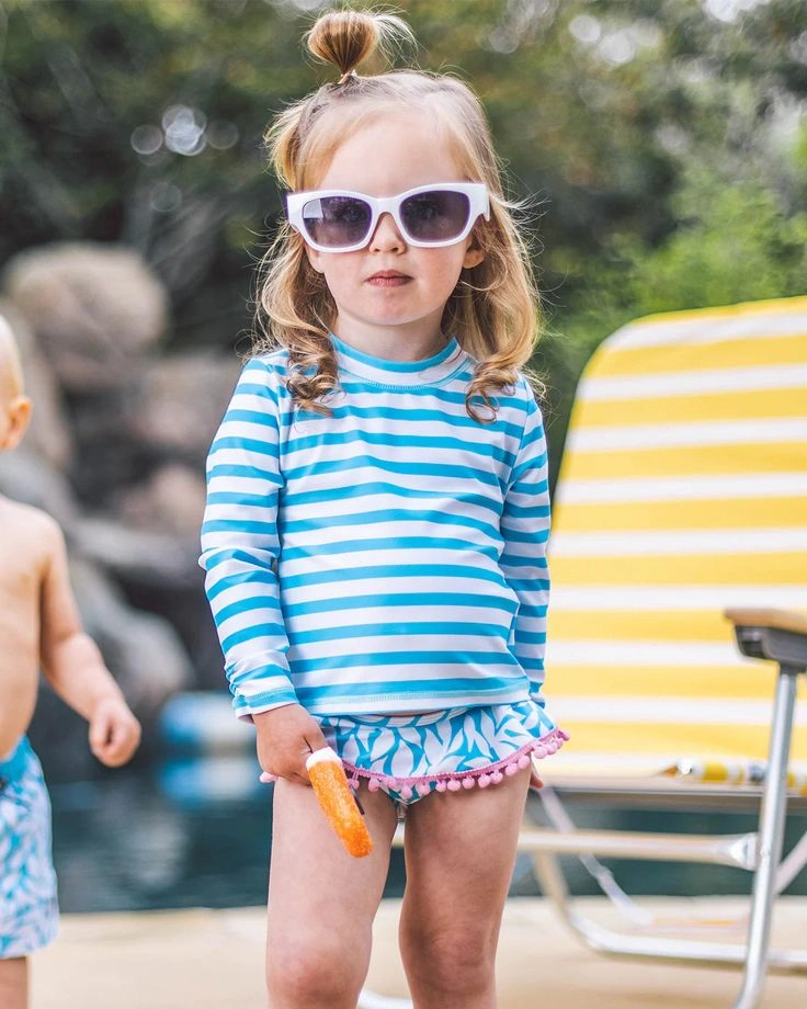 Blue Striped Rash Guard Set