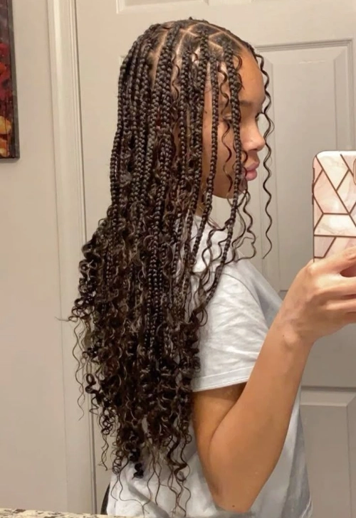 Boho Knotless Braids with Curly Ends