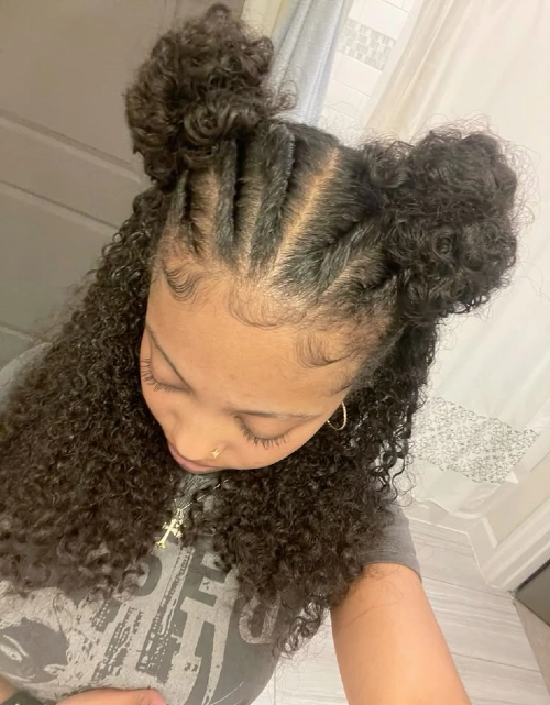 Braided Half-Up Curly Puffs