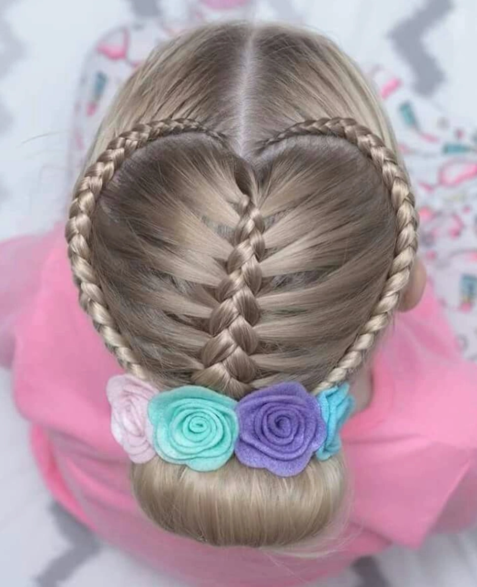 Braided Heart Bun with Pastel Rose Clips