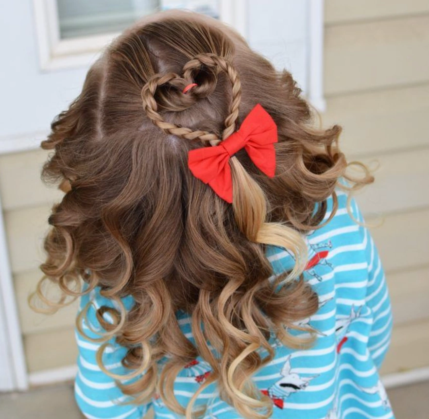 Braided Heart Half-Up with Red Bow Clip