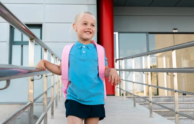 Bright Smiles on the School Steps