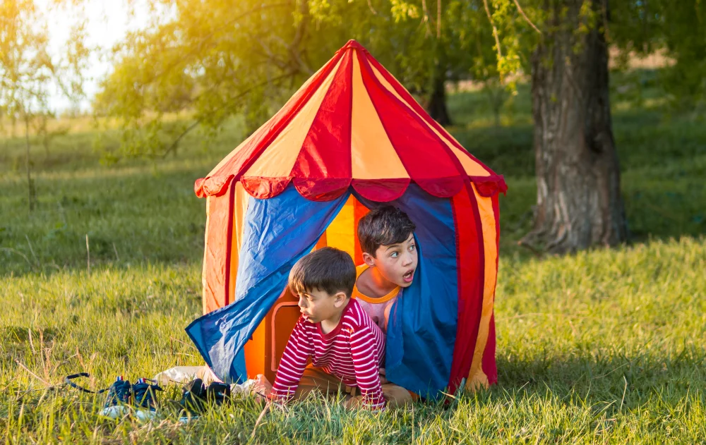 Brothers Hiding in Backyard Circus Tent