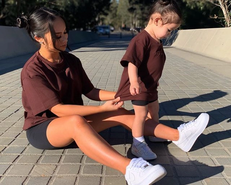 Brown Tees With black biker shorts