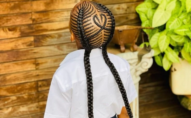 Butterfly Wing Cornrow Design with Long Feed-In Braids