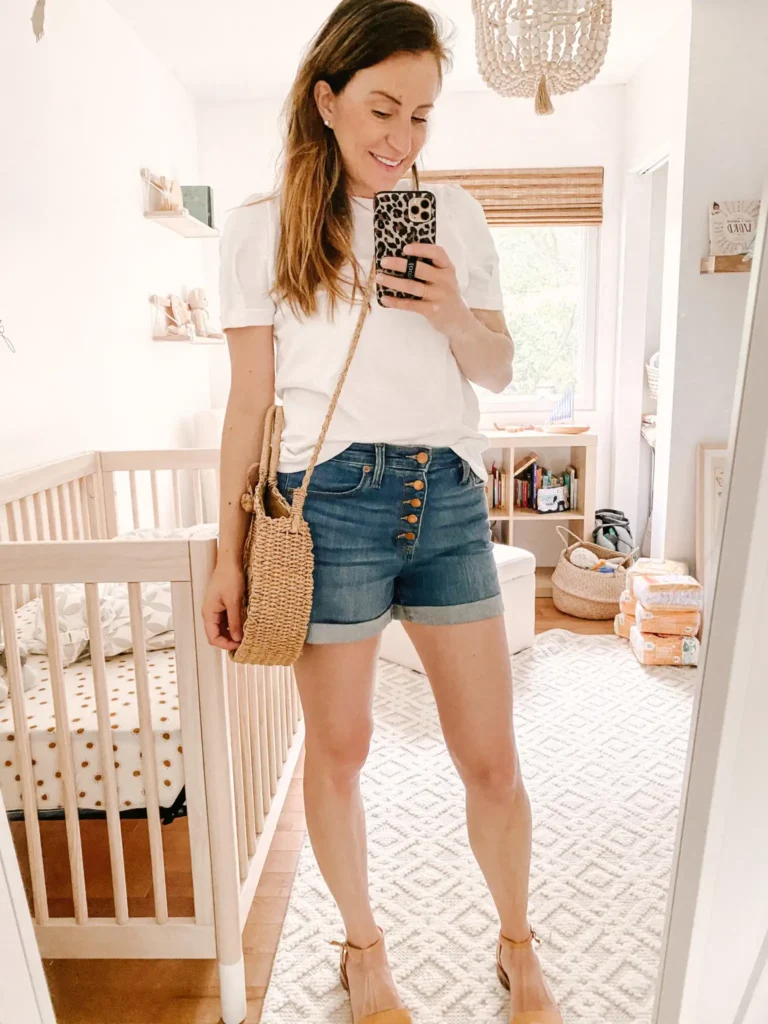 Button-Fly Denim Shorts & Classic White Tee Combo