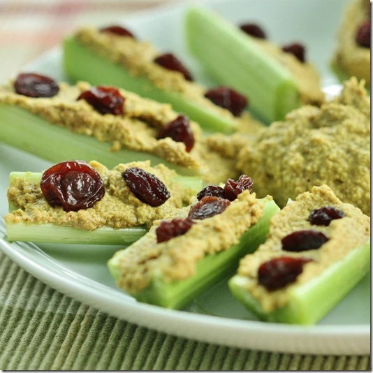 Celery with Sunflower Seed Butter and Raisins