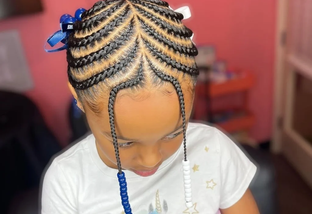 Chevron Pattern Cornrows with Front Beaded Braids