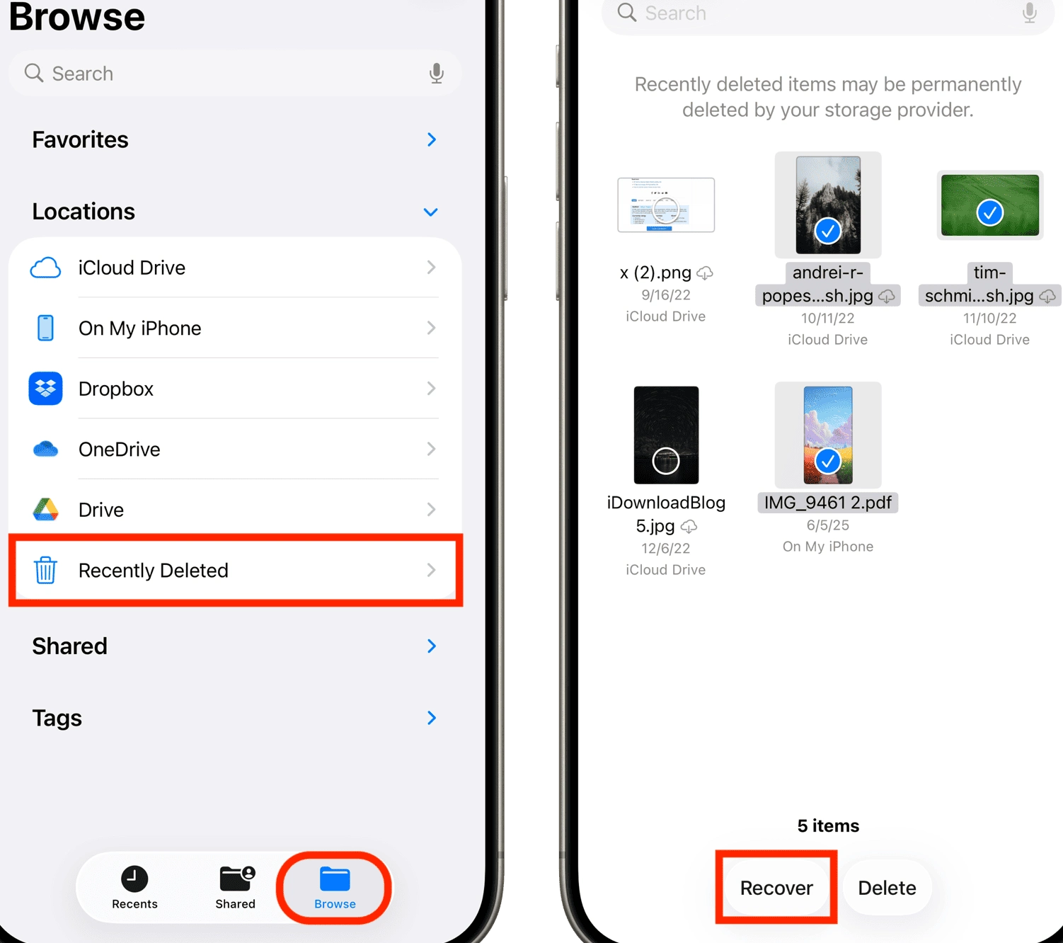 Clear Recently Deleted in Files