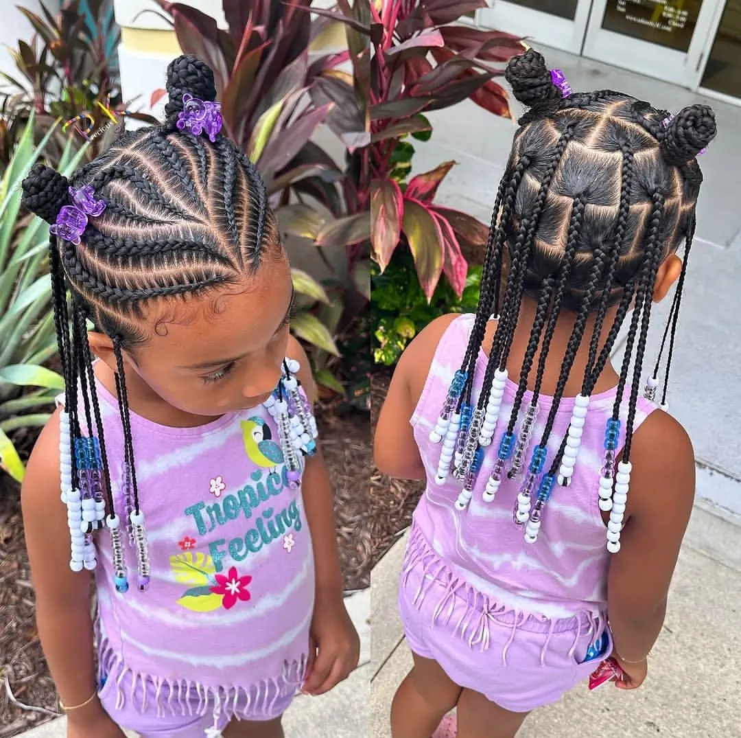 Colorful Cornrow Pigtails with Beads
