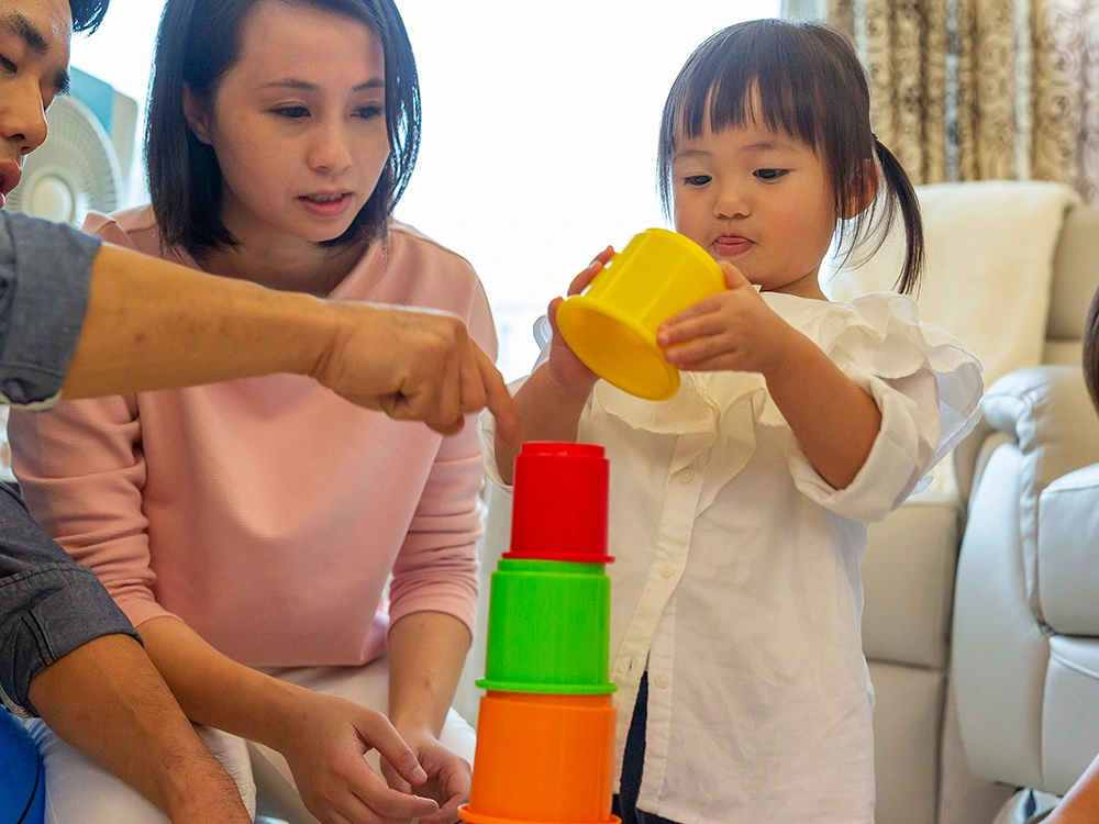 Colorful Cup Stacking with Family