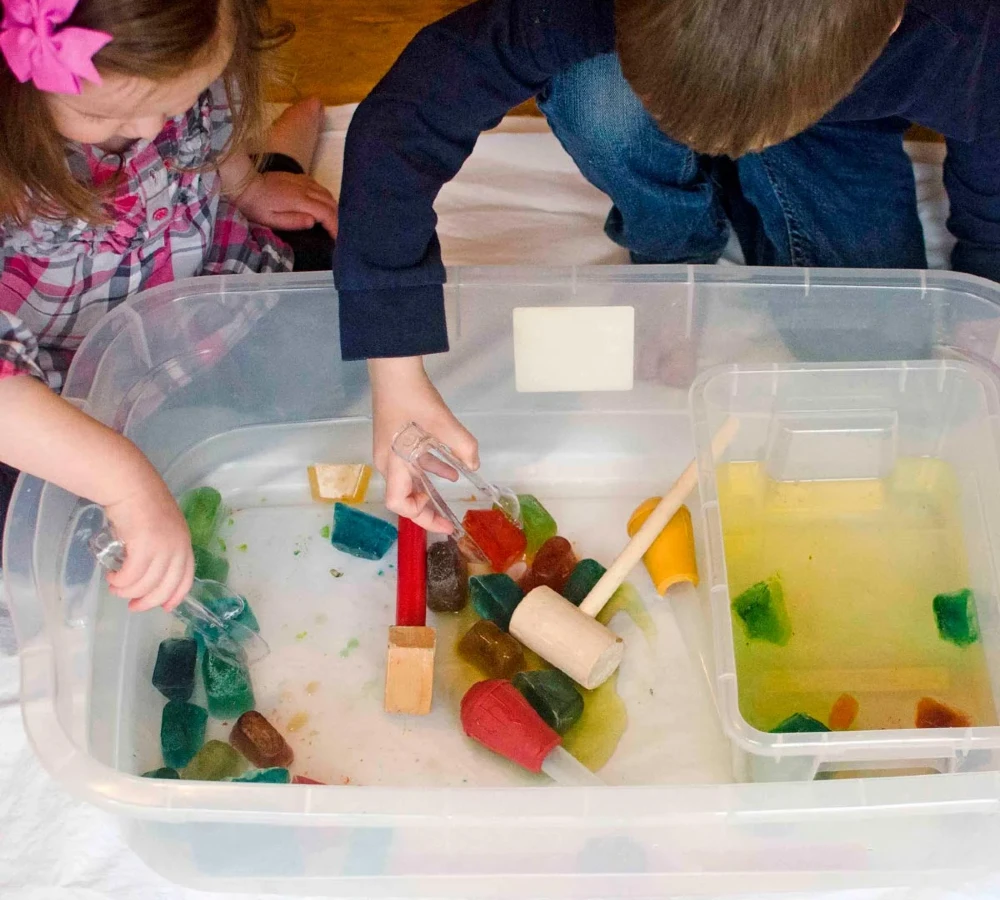 Colorful Ice Cube Melting Sensory Play