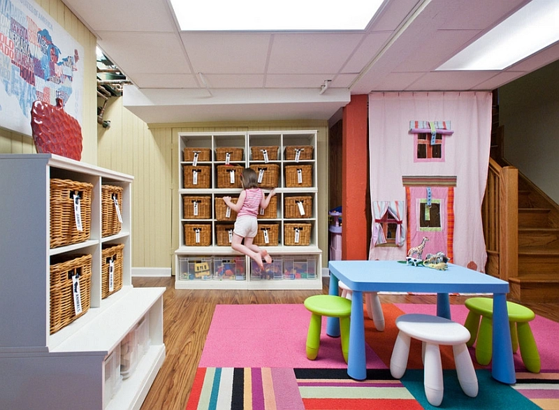 Colorful Play Zone With Wicker Storage