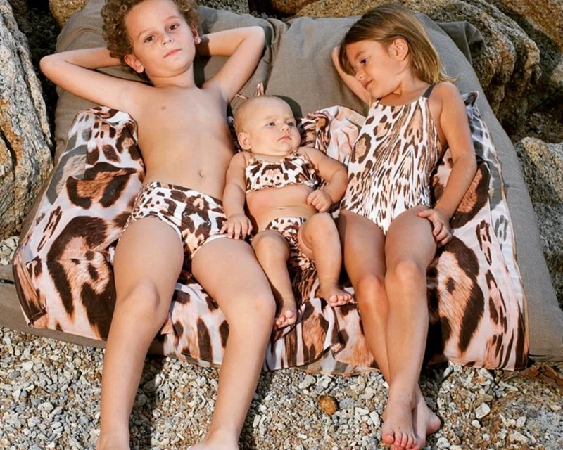 Coordinated Cow Print Family Swimwear