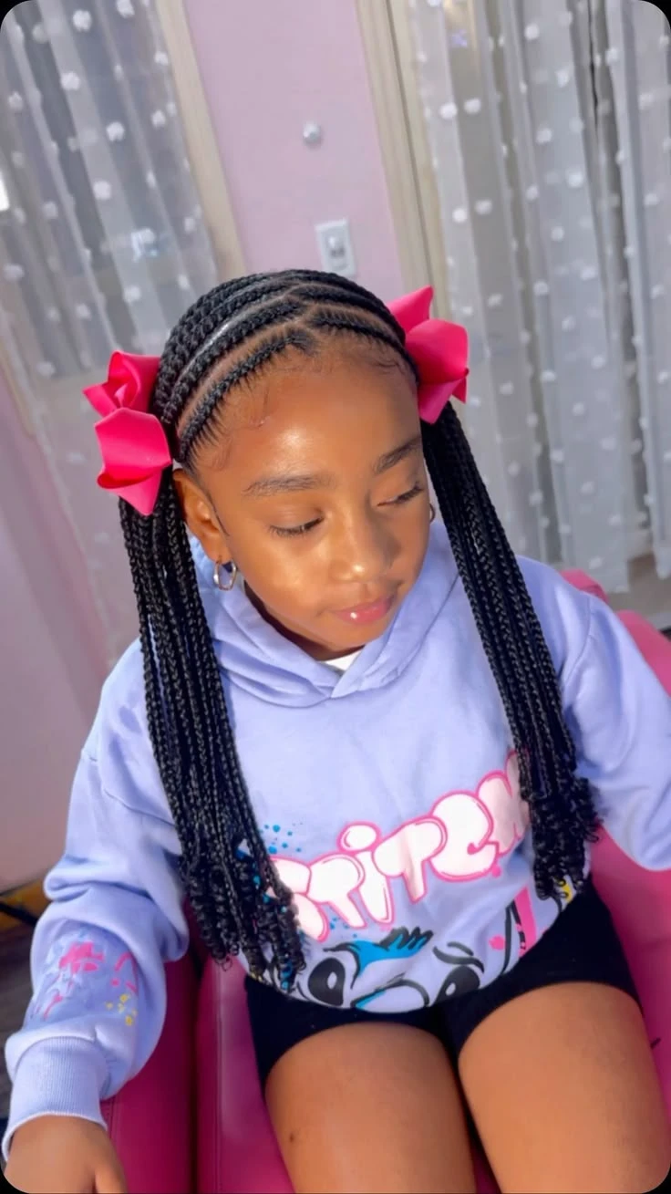 Cornrow Pigtails with Pink Bows