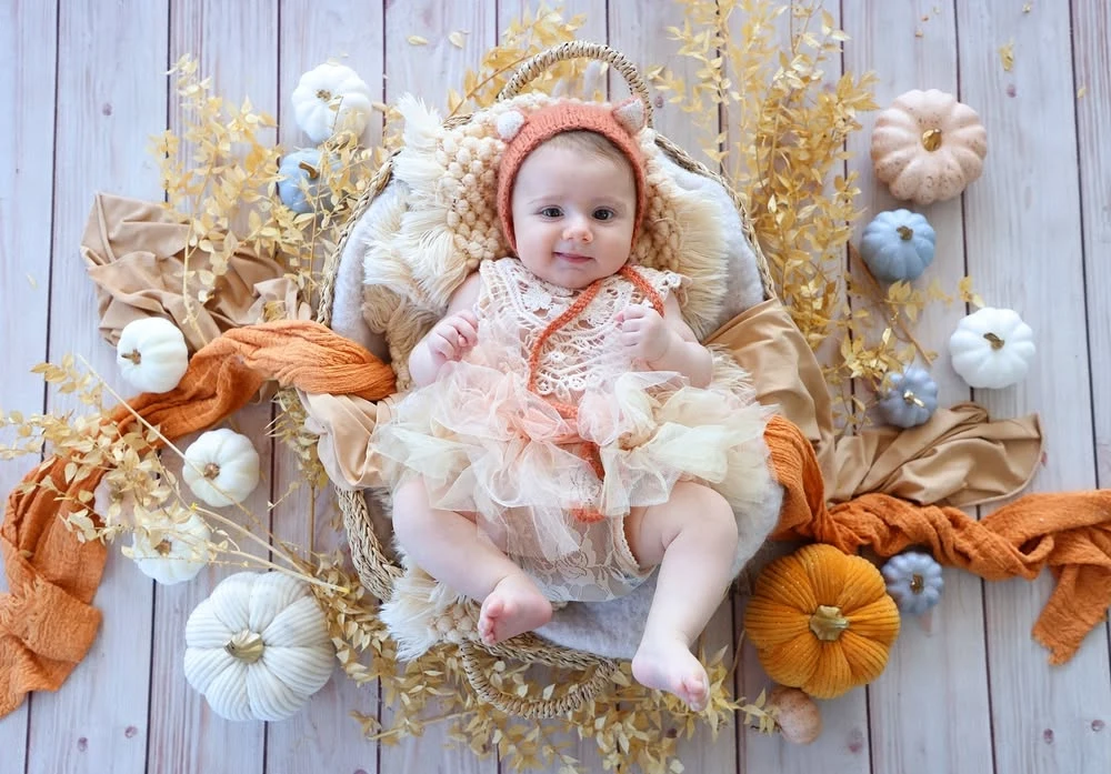 Cozy Autumn Basket Baby Portrait