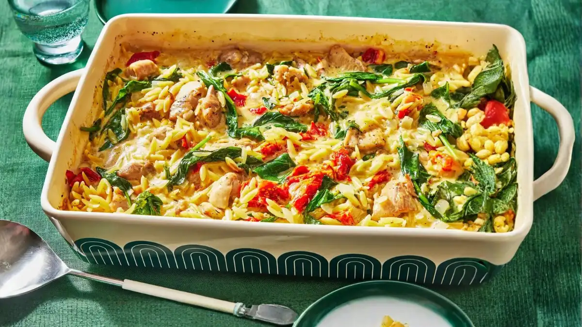 Creamy Chicken Spinach Orzo Casserole