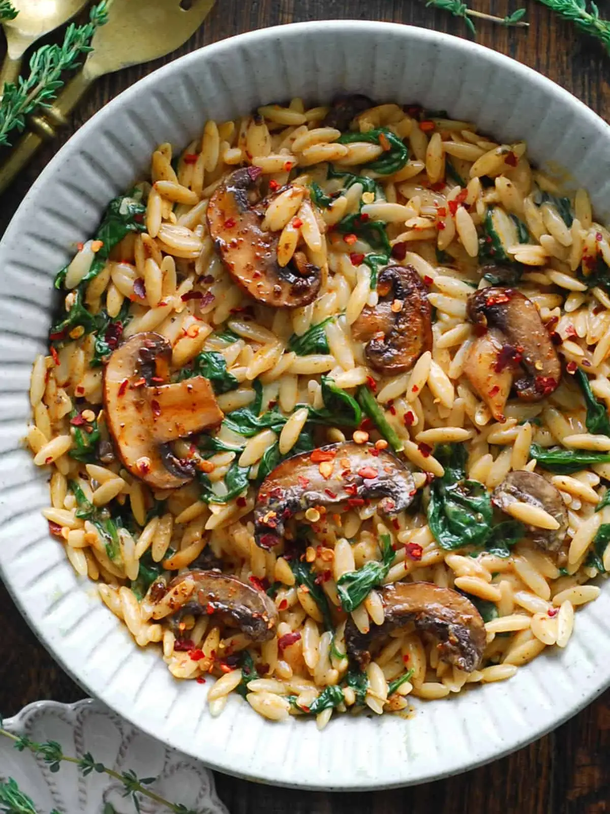 Creamy Mushroom and Spinach Orzo