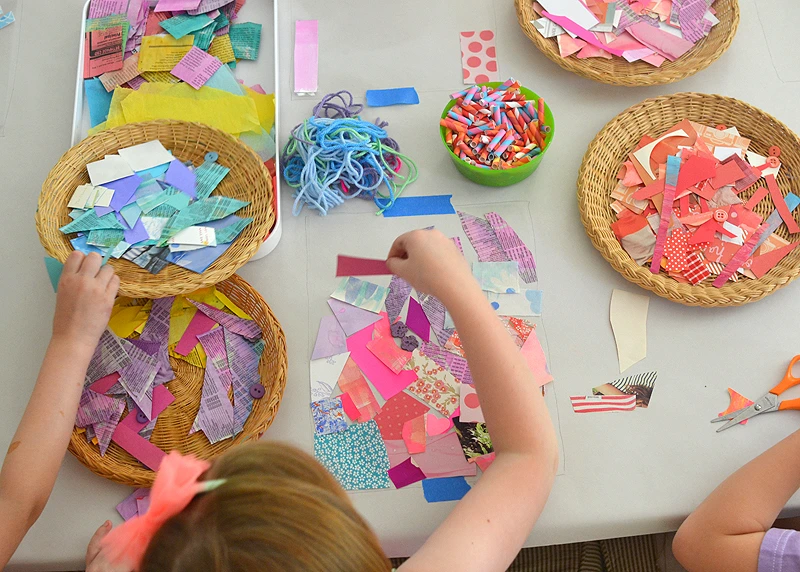 Creating Collages with Colorful Paper Scraps