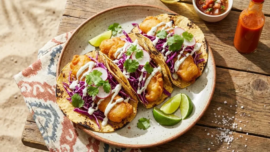 Crispy Fish Tacos with Lime Cream