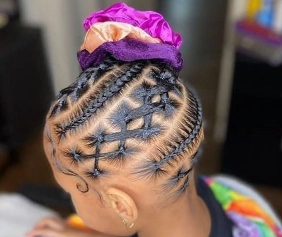 Crisscross Lattice Cornrows with High Bun