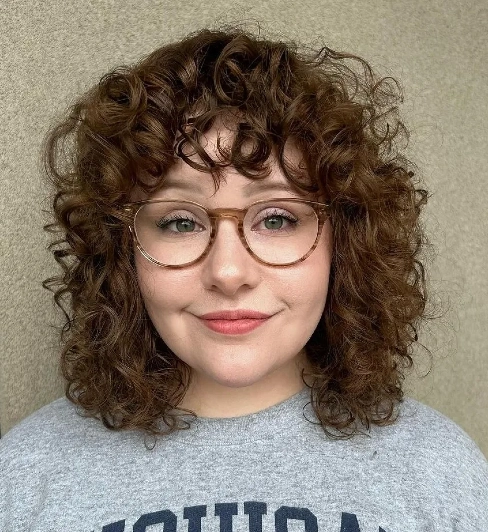 Curly Bob with Full Bangs