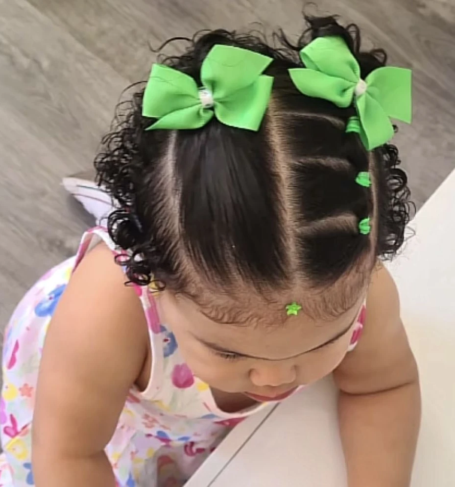 Curly Green Bow Pigtails