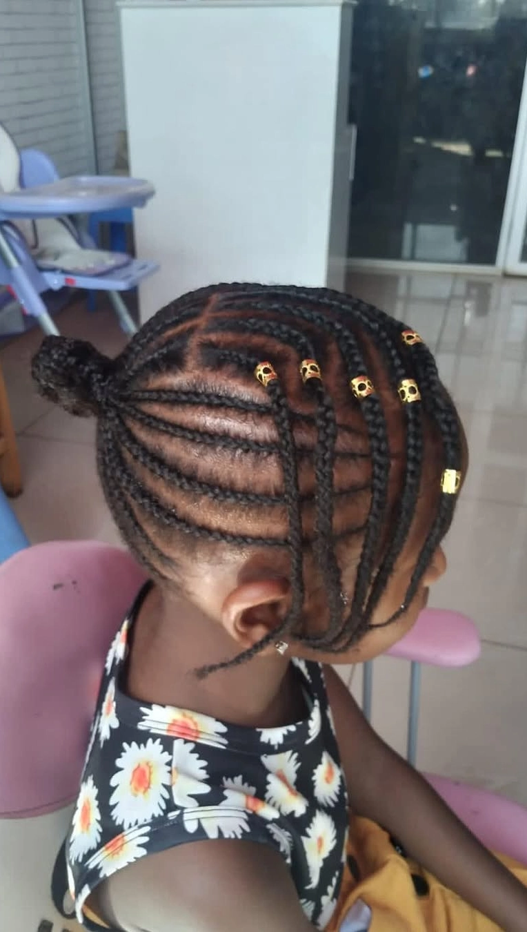 Curved Cornrow Design with Golden Accents