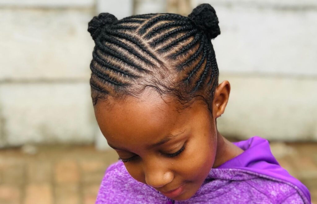 Curved Cornrows with Double Top Knots