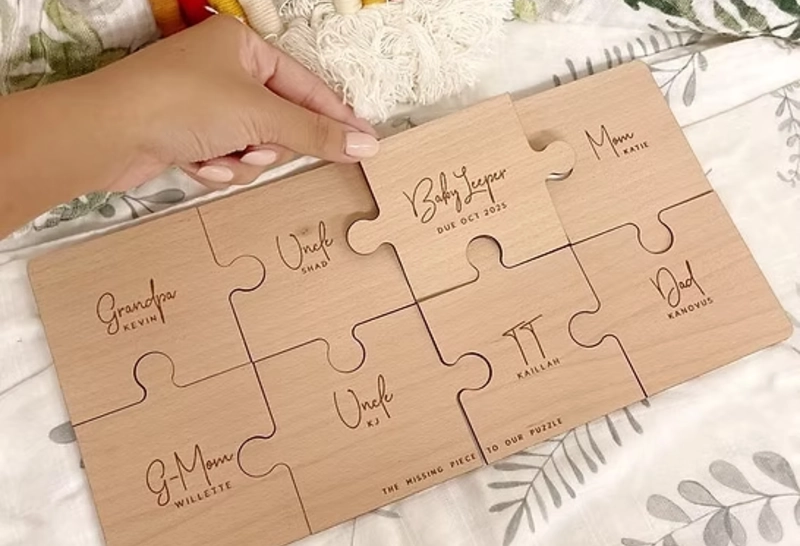 Custom Wooden Family Puzzle Baby Announcement