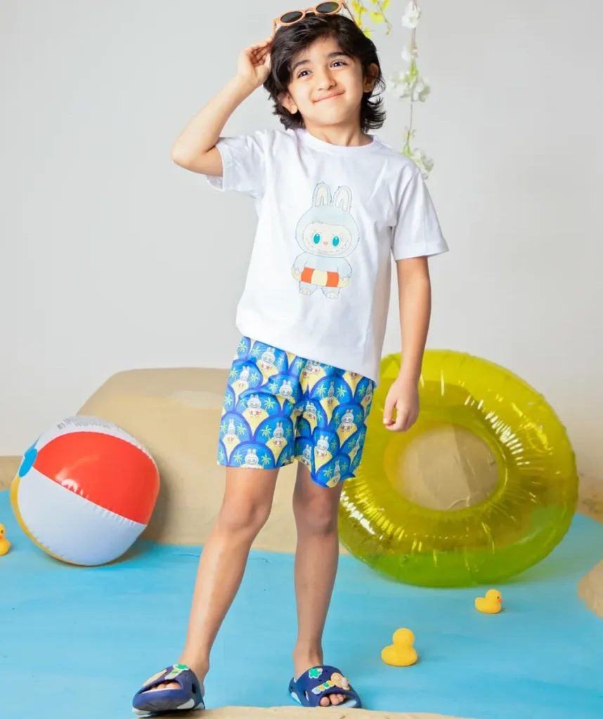 Cute Character Tee and Printed Swim Shorts