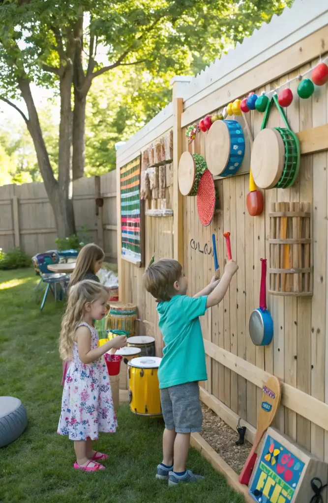 Musical Play Wall on Backyard Fence